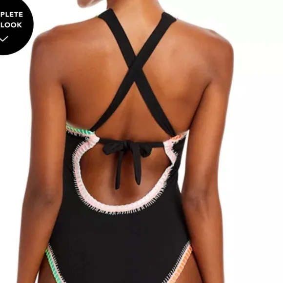 Platinum inspired by Solange Ferrarini Crochet Trim Swimsuit